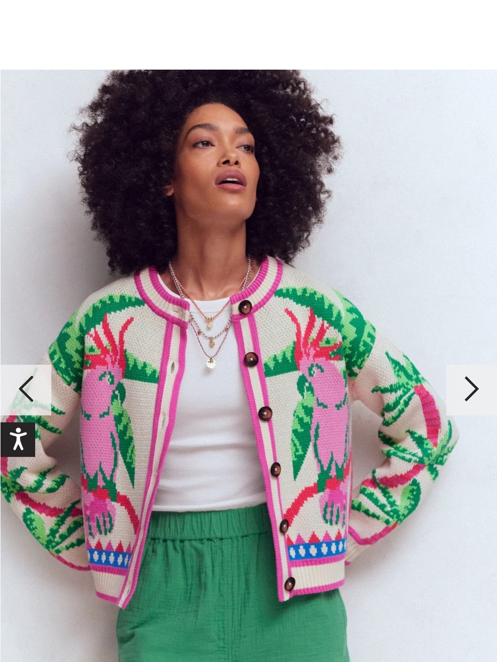 Boden Pink & Green Floral-Pattern Knit Cardigan
